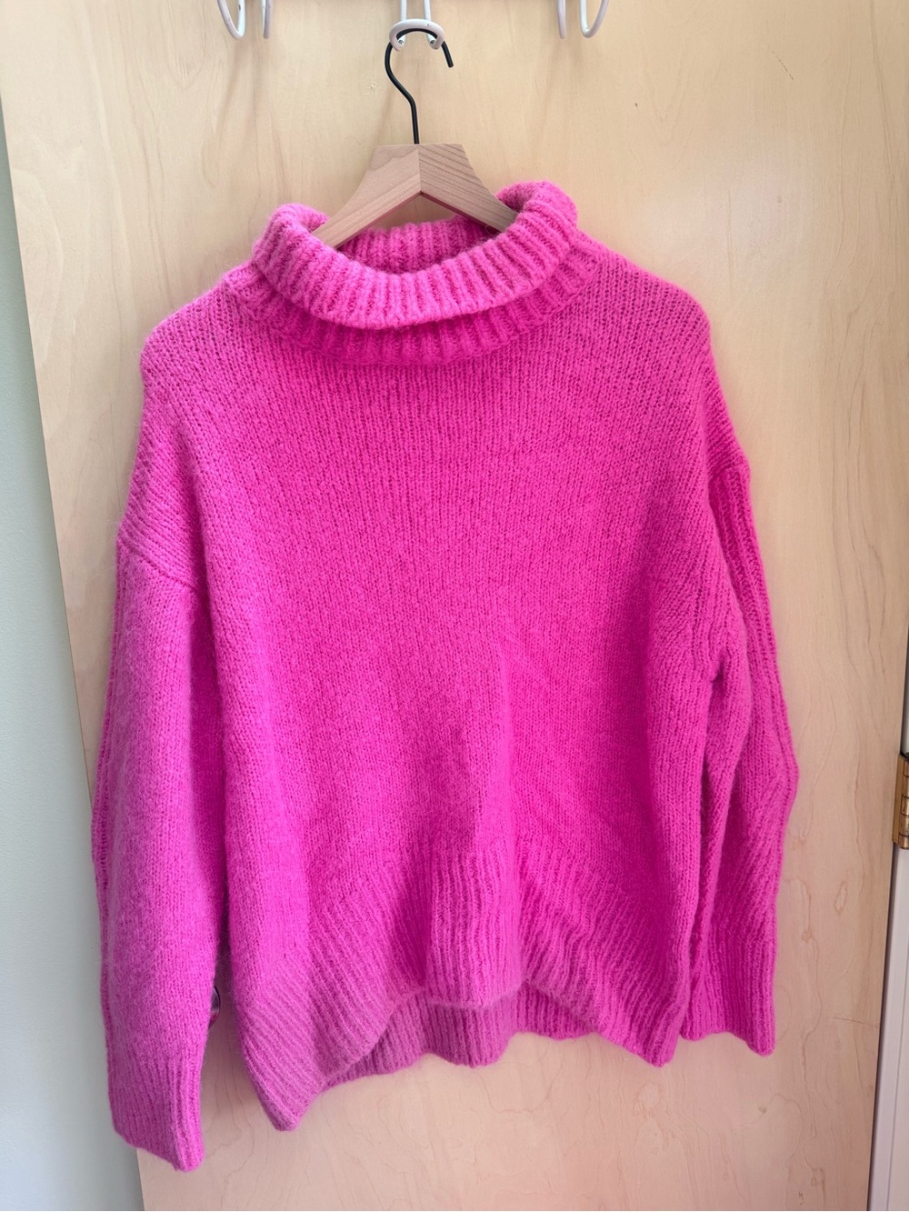 A.L.C. Bright Pink Alpaca/Merino Wool Turtleneck Sweater